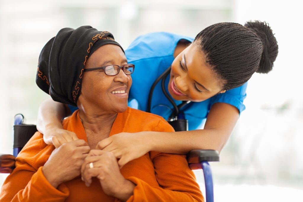 Senior patient with female nurse