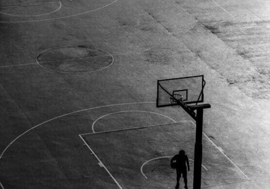 An empty basketball court